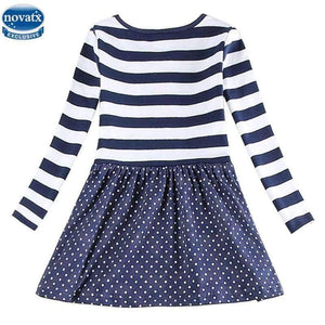 Planet Gates H5802 NAVY / 2T Kids princess girl dress  full sleeve floral high quality dresses girl clothes children baby girl  dresses kids