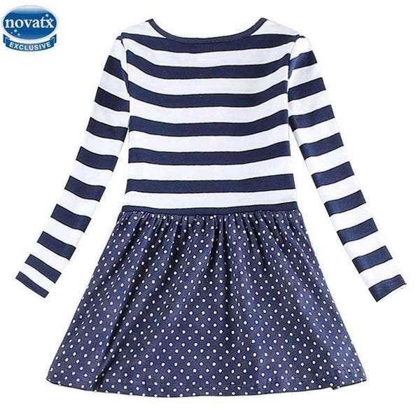 Planet Gates H5802 NAVY / 2T Kids princess girl dress  full sleeve floral high quality dresses girl clothes children baby girl  dresses kids