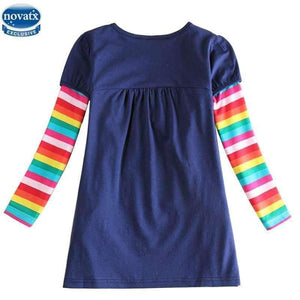 Planet Gates H5802 NAVY / 2T Kids princess girl dress  full sleeve floral high quality dresses girl clothes children baby girl  dresses kids