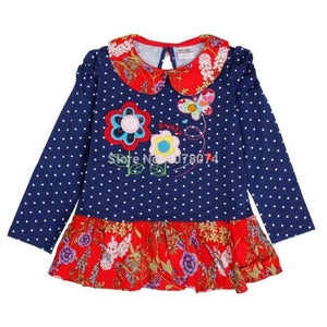 Planet Gates H5802 NAVY / 2T Kids princess girl dress  full sleeve floral high quality dresses girl clothes children baby girl  dresses kids