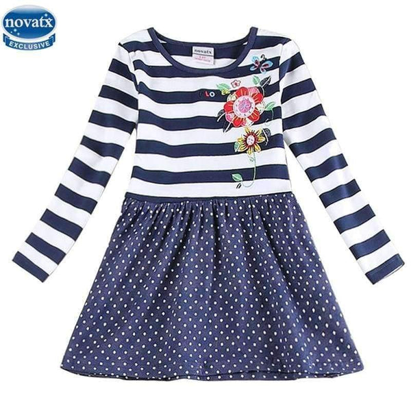 Planet Gates H5802 NAVY / 2T Kids princess girl dress  full sleeve floral high quality dresses girl clothes children baby girl  dresses kids