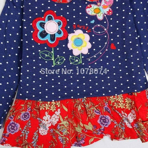Planet Gates H5802 NAVY / 2T Kids princess girl dress  full sleeve floral high quality dresses girl clothes children baby girl  dresses kids