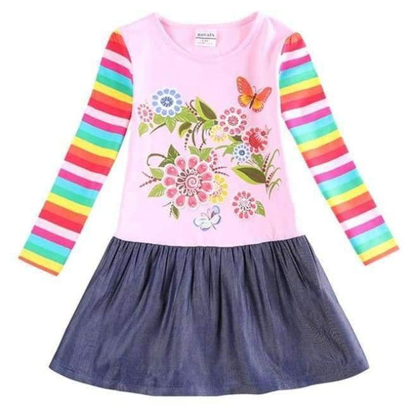 Planet Gates H5803 / 3T New Kids Clothes Baby Girls Dress Child Floral Clothing for Girls Long Seeve Flower Princess Party Dress