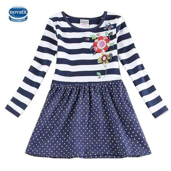 Planet Gates H5908 NAVY / 2T Kids princess girl dress  full sleeve floral high quality dresses girl clothes children baby girl  dresses kids