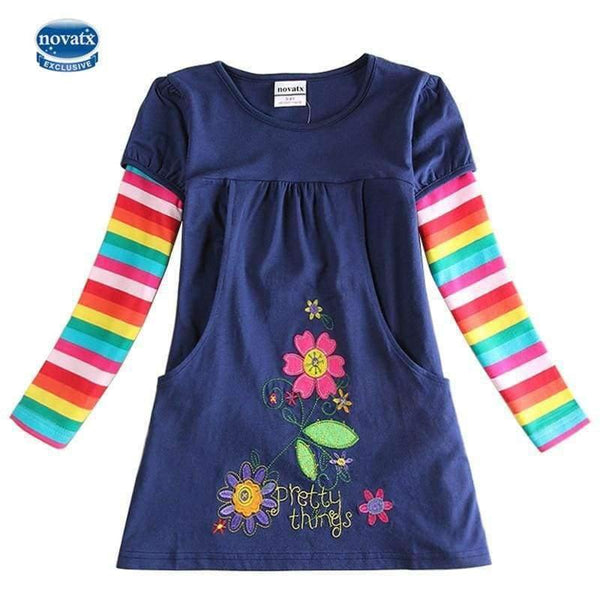 Planet Gates H6328 / 3T New Kids Clothes Baby Girls Dress Child Floral Clothing for Girls Long Seeve Flower Princess Party Dress