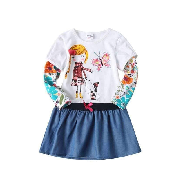 Planet Gates H6328 / 3T New Kids Clothes Baby Girls Dress Child Floral Clothing for Girls Long Seeve Flower Princess Party Dress