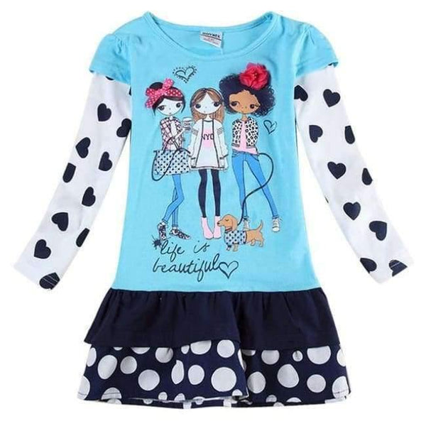 Planet Gates H6495 / 3T New Kids Clothes Baby Girls Dress Child Floral Clothing for Girls Long Seeve Flower Princess Party Dress