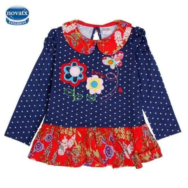 Planet Gates H5802 NAVY / 2T Kids princess girl dress  full sleeve floral high quality dresses girl clothes children baby girl  dresses kids