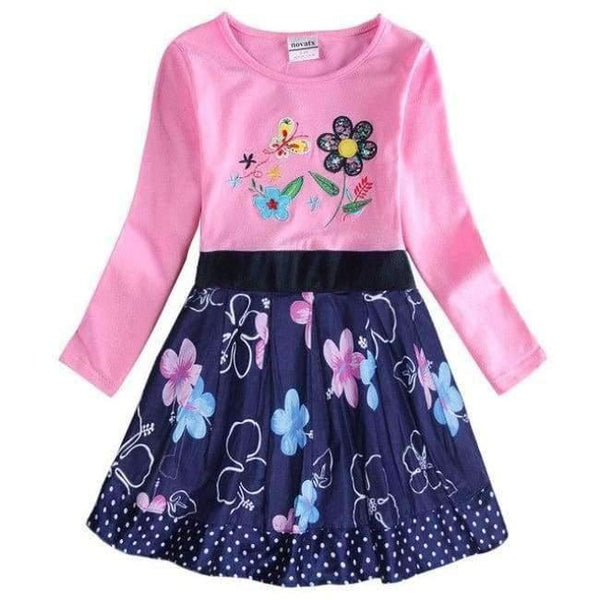 Planet Gates H7142 / 3T New Kids Clothes Baby Girls Dress Child Floral Clothing for Girls Long Seeve Flower Princess Party Dress