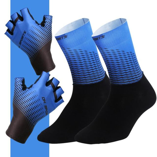 Planet Gates Half  Blue / M 1Pair Half /Full Finger Cycling Gloves With 1Pair Cycling Socks Men Women Sports Bike Gloves Racing  Bicycle Set
