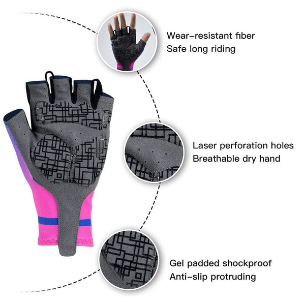 Planet Gates Half Finger Cycling Gloves Gel Pad Shockproof Cycling Gloves Breathable Bike Gloves No Velcro Biking Gloves Road MTB