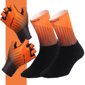 Planet Gates Half  Orange / XL 1Pair Half /Full Finger Cycling Gloves With 1Pair Cycling Socks Men Women Sports Bike Gloves Racing  Bicycle Set