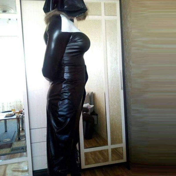 Planet Gates Halloween cosplay M, L, XL Fashion Black Women sexy nun costume Vinyl Leather Cosplay Halloween Costume W850640