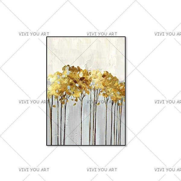 Hand Painted Abstract Gold Art Wall Picture Handmade Golden Tree Canvas Oil Painting For Living Room Home Decor