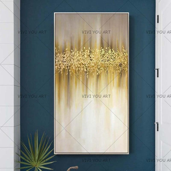 Hand Painted Abstract Gold Art Wall Picture Handmade Golden Tree Canvas Oil Painting For Living Room Home Decor