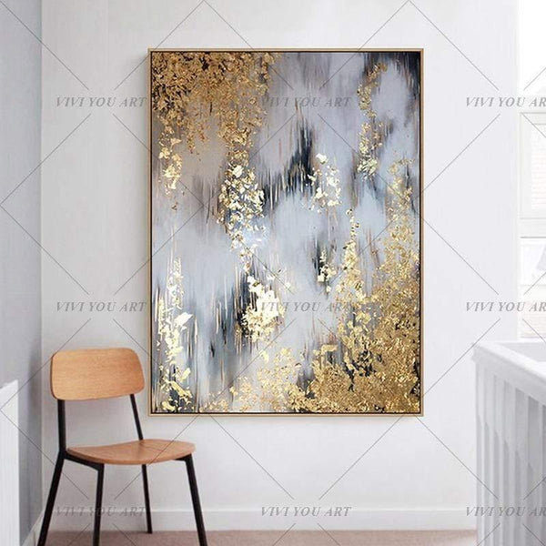 Hand Painted Abstract Gold Art Wall Picture Handmade Golden Tree Canvas Oil Painting For Living Room Home Decor