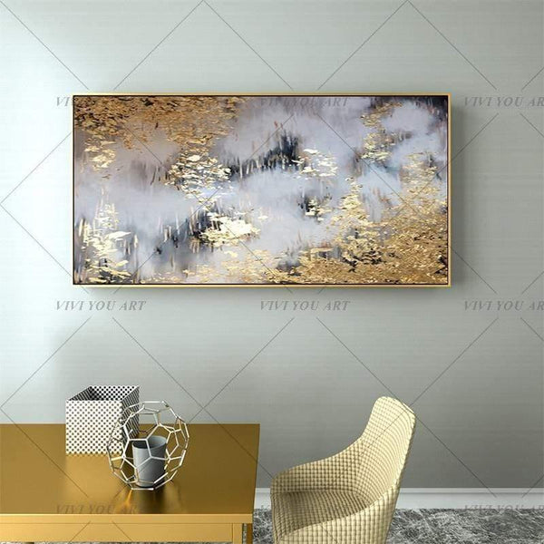 Hand Painted Abstract Gold Art Wall Picture Handmade Golden Tree Canvas Oil Painting For Living Room Home Decor