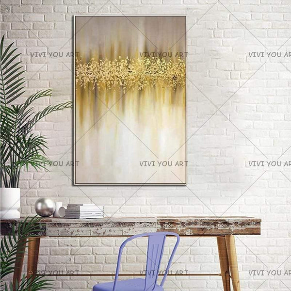 Hand Painted Abstract Gold Art Wall Picture Handmade Golden Tree Canvas Oil Painting For Living Room Home Decor