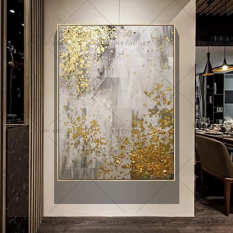 Hand Painted Abstract Gold Art Wall Picture Handmade Golden Tree Canvas Oil Painting For Living Room Home Decor