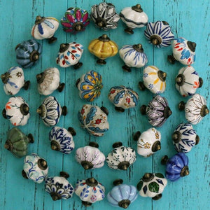 Hand Painted Ceramic Pumpkin Knobs Cabinet Drawer Handles Pulls Pack Of One Knob With Screw