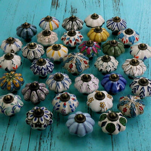Hand Painted Ceramic Pumpkin Knobs Cabinet Drawer Handles Pulls Pack Of One Knob With Screw