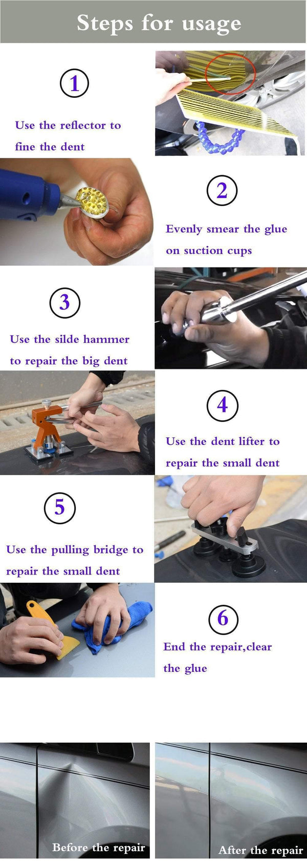 Planet Gates Hand Tools DIY Paintless Dent Repair Tool Auto Dent Puller Car Body Dent Damage Repair Hand Tool Pulling bridge hammer