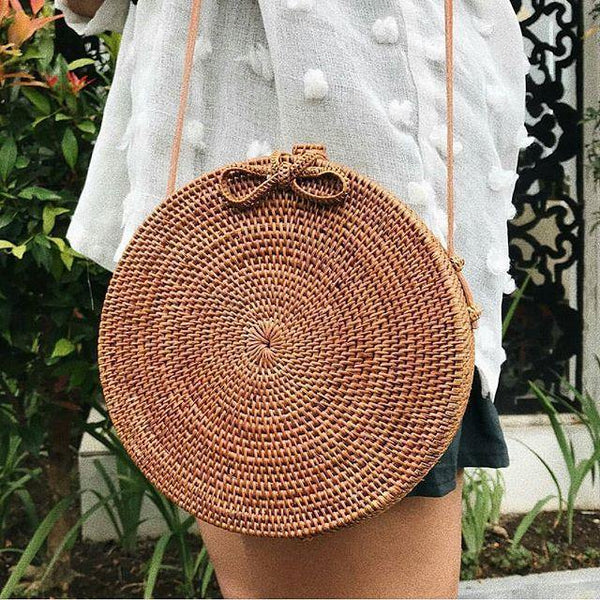 Planet Gates Hand Woven Bag Round Bag buckle Rattan  Straw Bags Satchel Wind Bohemia Beach Circle Bag