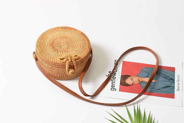 Planet Gates Hand Woven Bag Round Bag buckle Rattan  Straw Bags Satchel Wind Bohemia Beach Circle Bag