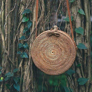 Planet Gates Hand Woven Bag Round Bag buckle Rattan  Straw Bags Satchel Wind Bohemia Beach Circle Bag