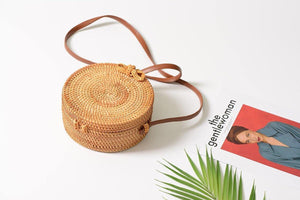 Planet Gates Hand Woven Bag Round Bag buckle Rattan  Straw Bags Satchel Wind Bohemia Beach Circle Bag