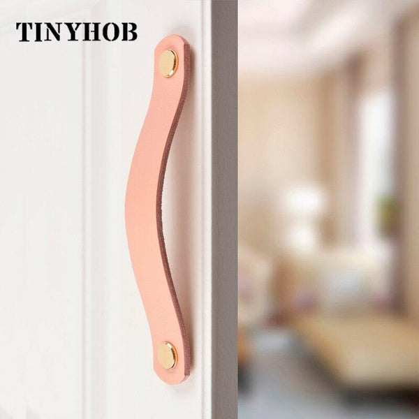 Handmade Cabinet Handle Soft Cow leather Leather Dresser Drawer Door Knobs Pull Furniture Hardware Pink Leather Handle