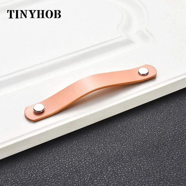 Handmade Cabinet Handle Soft Cow leather Leather Dresser Drawer Door Knobs Pull Furniture Hardware Pink Leather Handle