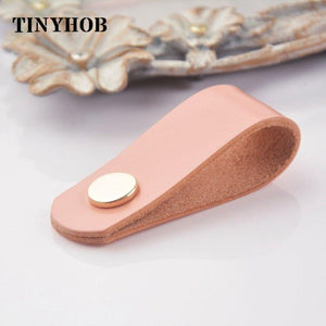 Handmade Cabinet Handle Soft Cow leather Leather Dresser Drawer Door Knobs Pull Furniture Hardware Pink Leather Handle