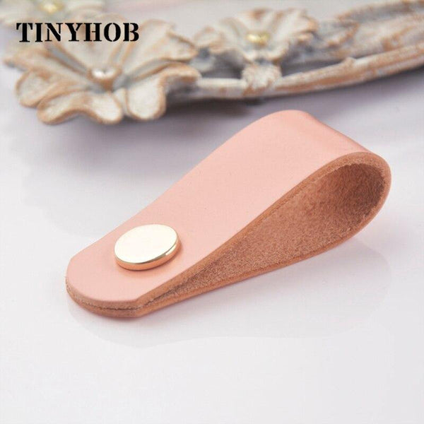 Handmade Cabinet Handle Soft Cow leather Leather Dresser Drawer Door Knobs Pull Furniture Hardware Pink Leather Handle