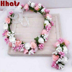 Planet Gates Handmade festival hair ribbon flower hair accessories artificial floral women girl wedding headband crown garland handwrist sets