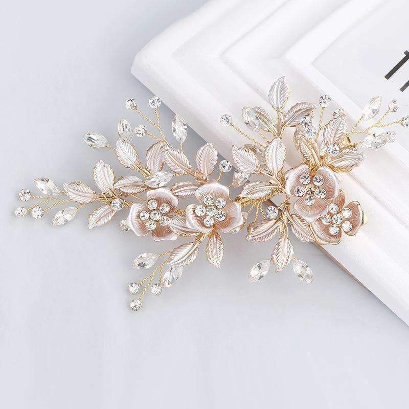 Planet Gates Handmade Golden Crystals Rhinestones Flower Leaf Wedding Hair Clip Barrettes Bridal Headpiece Hair accessories Hot Sale