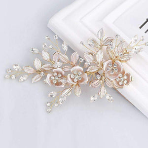 Planet Gates Handmade Golden Crystals Rhinestones Flower Leaf Wedding Hair Clip Barrettes Bridal Headpiece Hair accessories Hot Sale