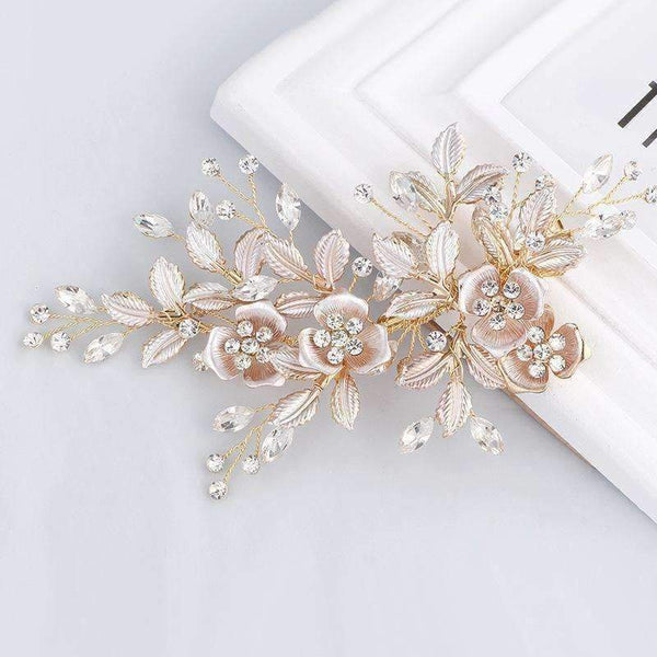 Planet Gates Handmade Golden Crystals Rhinestones Flower Leaf Wedding Hair Clip Barrettes Bridal Headpiece Hair accessories Hot Sale