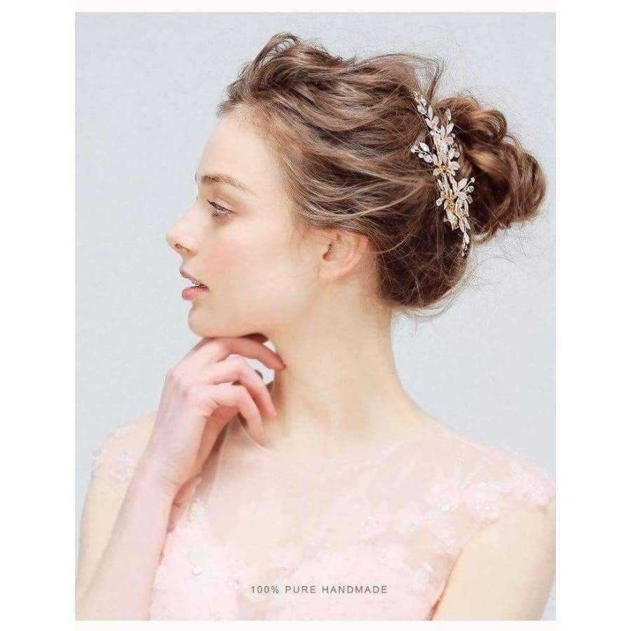 Planet Gates Handmade Golden Crystals Rhinestones Flower Leaf Wedding Hair Clip Barrettes Bridal Headpiece Hair accessories Hot Sale