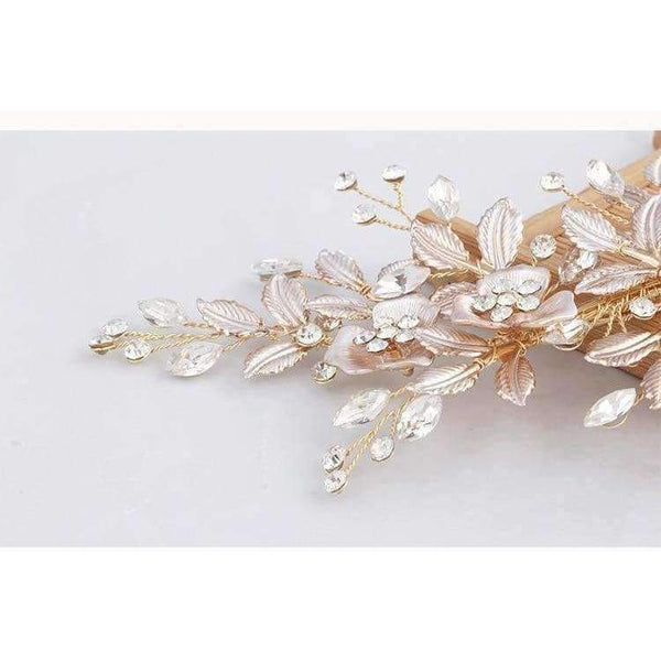 Handmade Golden Crystals Rhinestones Flower Leaf Wedding Hair Clip Barrettes Bridal Headpiece Hair Accessories Hot Sale