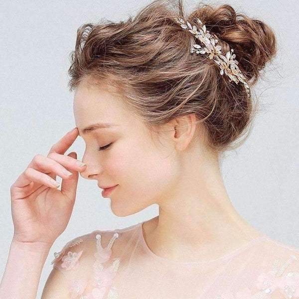 Handmade Golden Crystals Rhinestones Flower Leaf Wedding Hair Clip Barrettes Bridal Headpiece Hair accessories Hot Sale