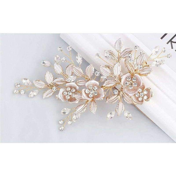 Planet Gates Handmade Golden Crystals Rhinestones Flower Leaf Wedding Hair Clip Barrettes Bridal Headpiece Hair accessories Hot Sale