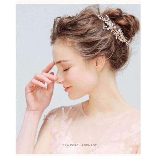 Planet Gates Handmade Golden Crystals Rhinestones Flower Leaf Wedding Hair Clip Barrettes Bridal Headpiece Hair accessories Hot Sale