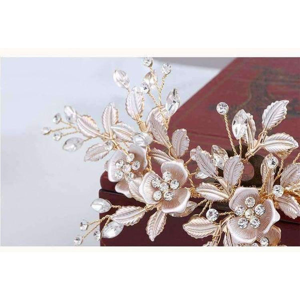 Planet Gates Handmade Golden Crystals Rhinestones Flower Leaf Wedding Hair Clip Barrettes Bridal Headpiece Hair accessories Hot Sale