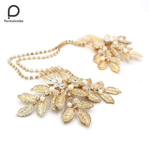 Planet Gates Handmade Hair Combs Gold Glinting Leaves Pearl Rhinestone Chain Crystal Bridal Headpieces Wedding Hair Accessories