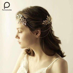 Planet Gates Handmade Hair Combs Gold Glinting Leaves Pearl Rhinestone Chain Crystal Bridal Headpieces Wedding Hair Accessories