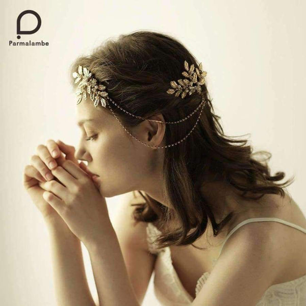 Planet Gates Handmade Hair Combs Gold Glinting Leaves Pearl Rhinestone Chain Crystal Bridal Headpieces Wedding Hair Accessories