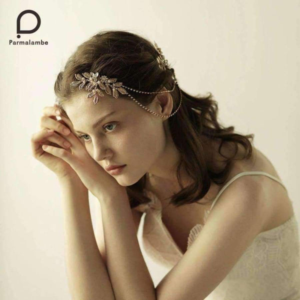 Planet Gates Handmade Hair Combs Gold Glinting Leaves Pearl Rhinestone Chain Crystal Bridal Headpieces Wedding Hair Accessories