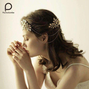 Planet Gates Handmade Hair Combs Gold Glinting Leaves Pearl Rhinestone Chain Crystal Bridal Headpieces Wedding Hair Accessories