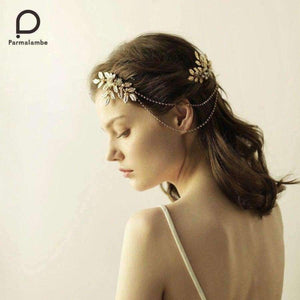 Planet Gates Handmade Hair Combs Gold Glinting Leaves Pearl Rhinestone Chain Crystal Bridal Headpieces Wedding Hair Accessories